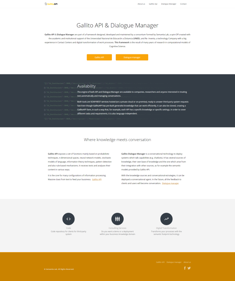 Diseño, programación fromt-end del sitio web Gallito API